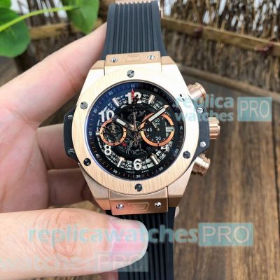 Copy Hublot Big Bang Unico Perpetual Black Dial Rose Gold Bezel Watch